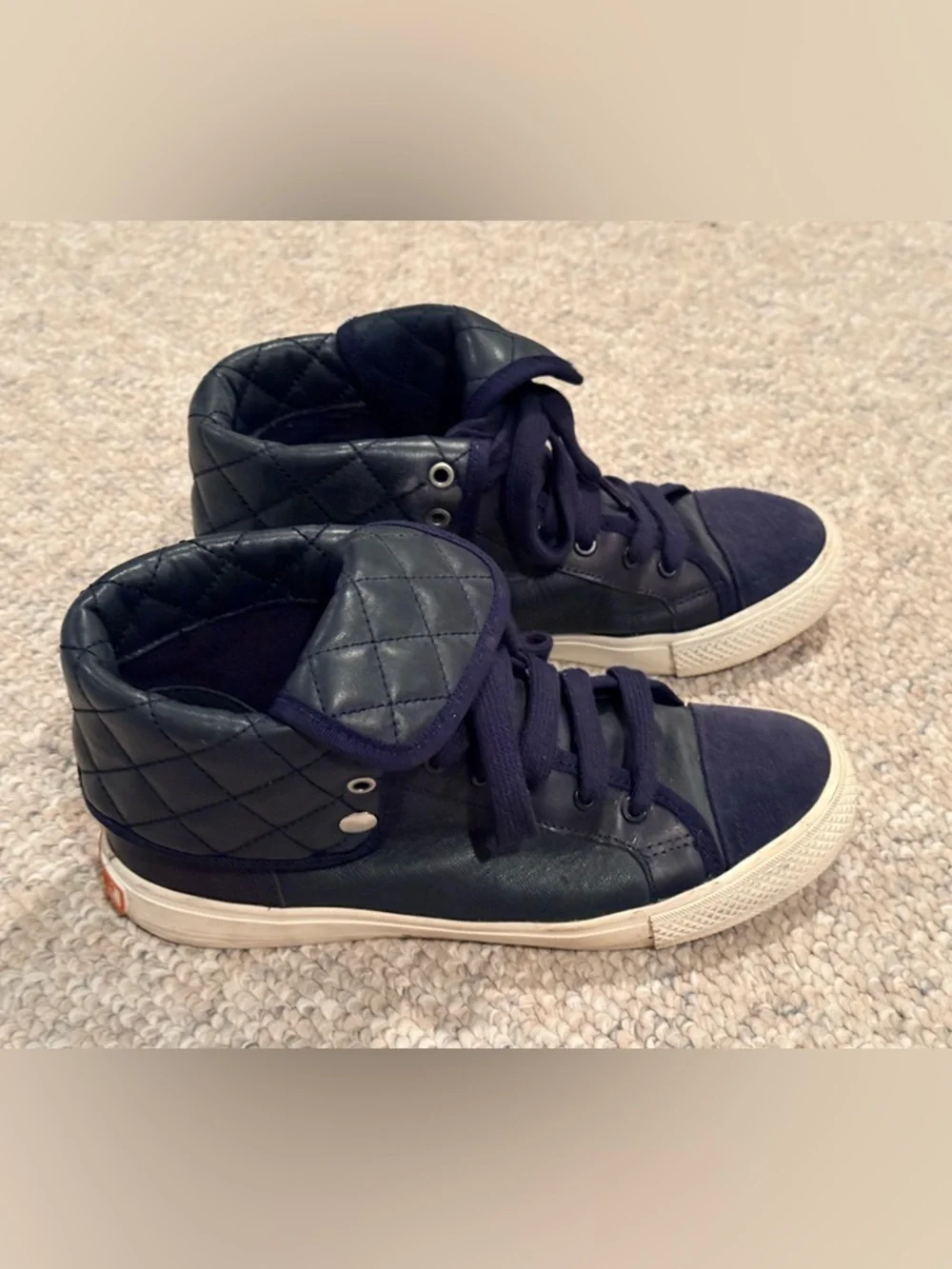 Tory Burch Quilted Navy High-Top Leather Sneakers